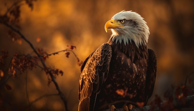 The majestic bald eagle perching on a branch symbolizing freedom generated by AI