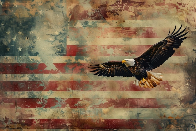 Majestic Bald Eagle Soaring with the American Flag Symbolizing Freedom National Pride