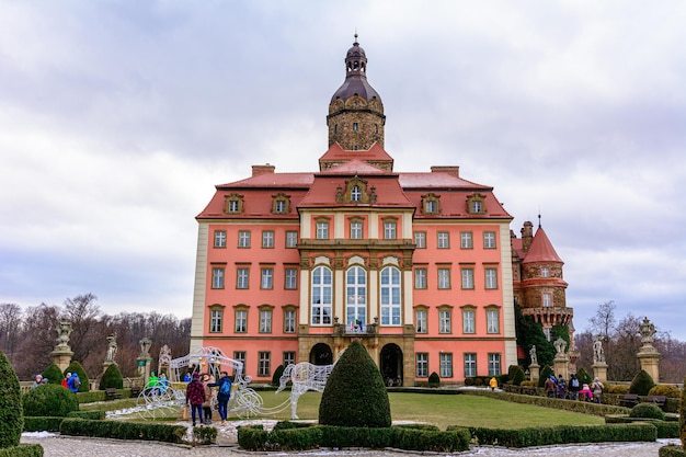 The majestic baroque castle of Ksiaz at night Poland