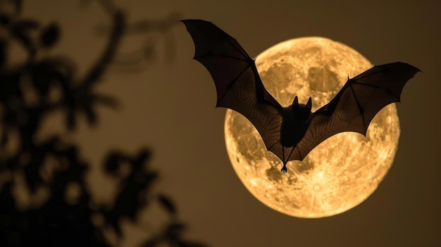 Photo majestic bat silhouette against a glowing full moon in the night sky