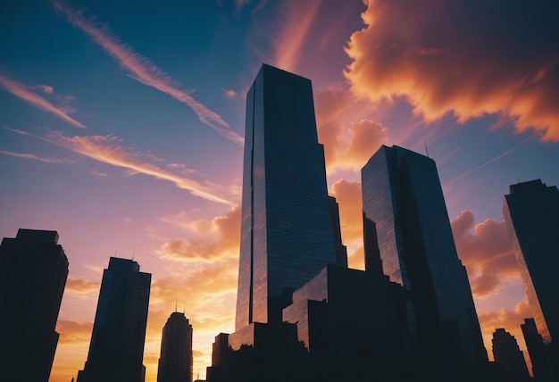 Photo the majestic beauty of skyscrapers at twilight