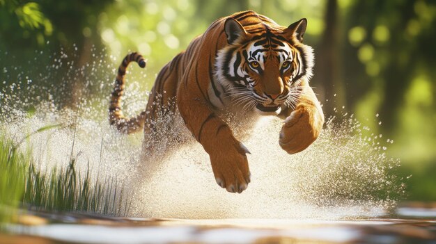 Photo majestic bengal tiger leaping through water