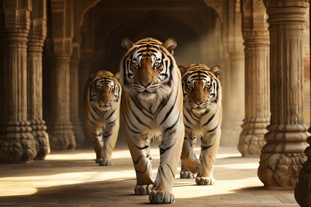 Majestic Bengal tigers in ancient royal surroundin 00484 02