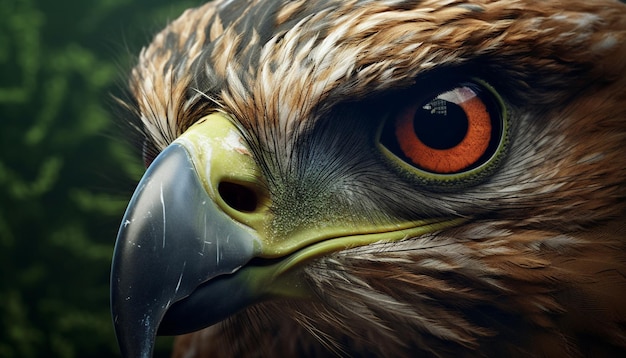 Majestic bird of prey staring with vibrant green feathered head generated by artificial intelligence