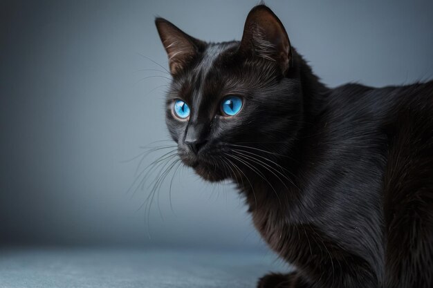 Majestic Black Cat with Striking Blue Eyes