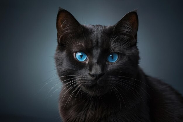 Majestic Black Cat with Striking Blue Eyes