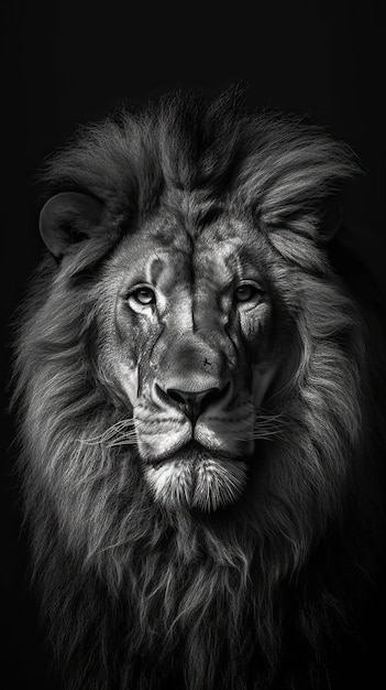 Majestic Black and White Lion on Dark Background AI Generated