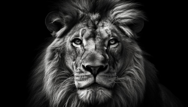 Majestic black and white lion king of the savannah generated by artificial intelligence