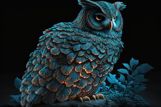 Majestic blue owl perched on a tree branch Generative AI