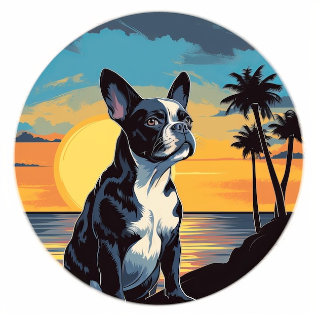 Majestic Boston Terrier Sunset Tshirt Design