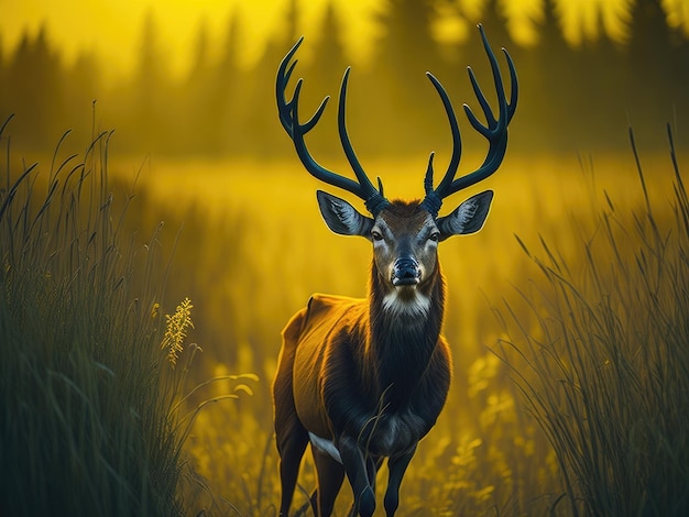 Majestic buck standing in field ai generative