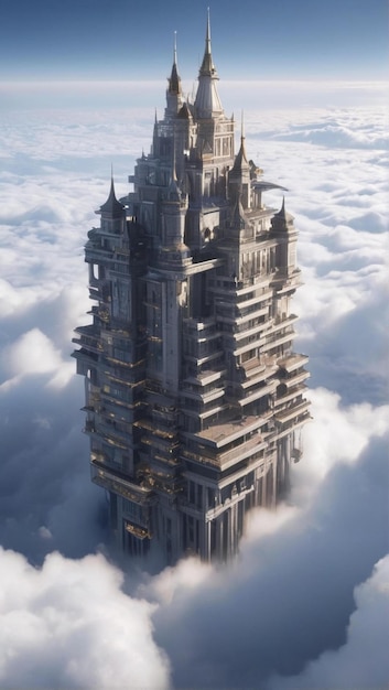 Photo majestic building above the clouds