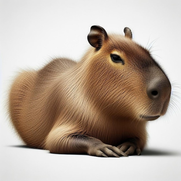 Majestic Capybara Pose Detailed Realism in Vivid White Surroundings