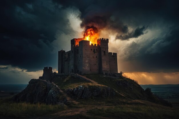 Photo majestic castle amidst a thunderstorm