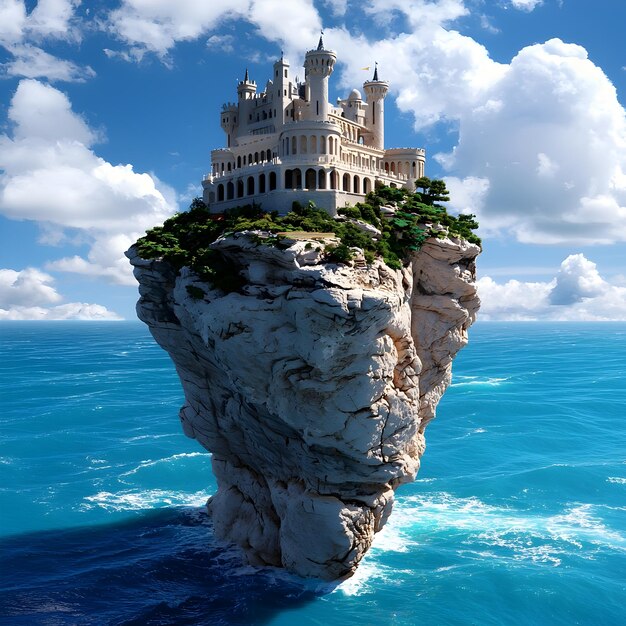 Photo majestic castle atop rugged cliffs overlooking vast ocean landscape