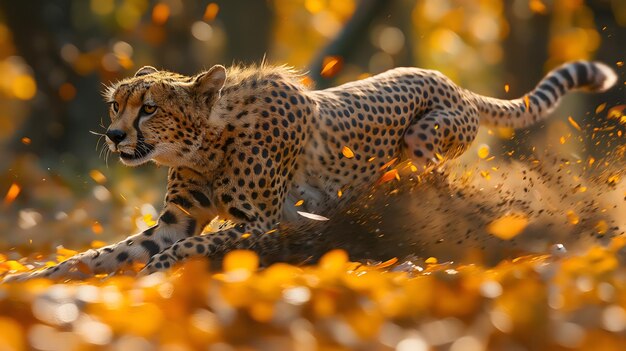 Majestic Cheetah Stalking Through Golden Savannah at Sunset