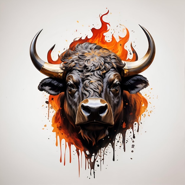 A majestic colorful buffalo head mascot logo with splash design generated by AI