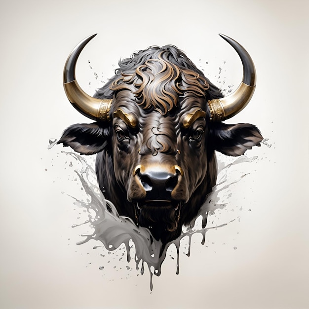 A majestic colorful buffalo head mascot logo with splash design generated by AI