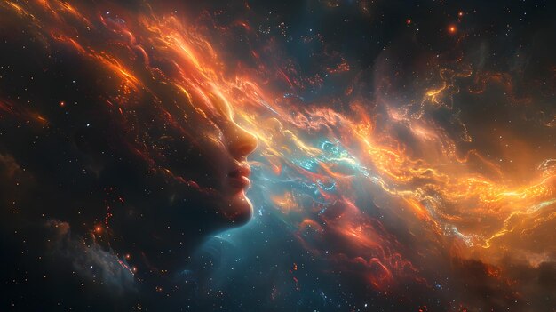 Majestic Cosmic Inferno Vibrant Galactic Nebula Ablaze in Fiery Hues of the Universe