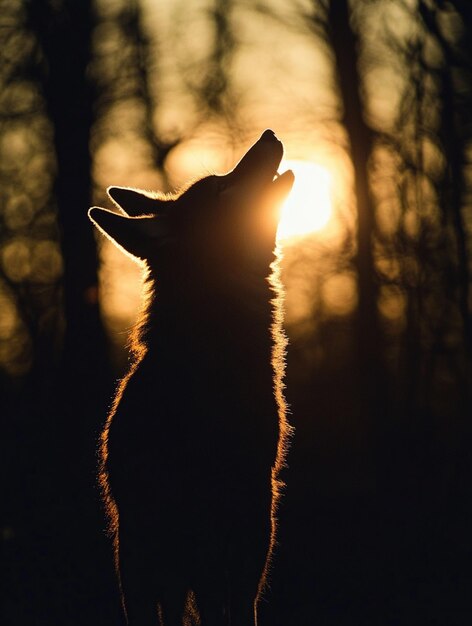 Photo majestic coyote howling at sunset in silhouette