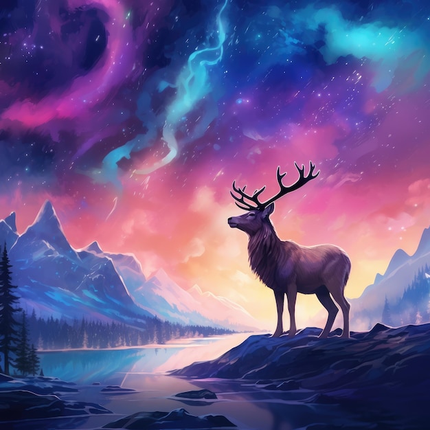 Majestic Deer Against a Colorful Sky