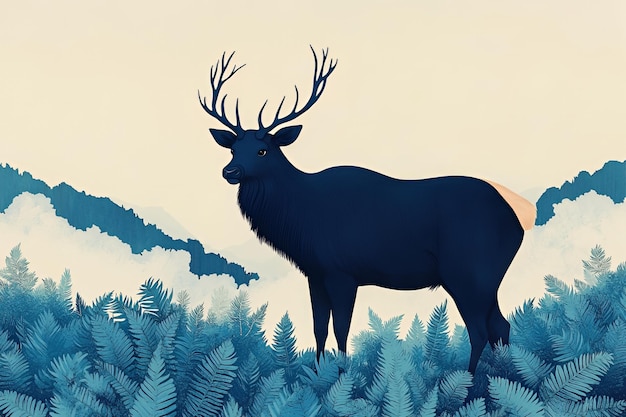 Majestic Deer Silhouette in a Misty Forest