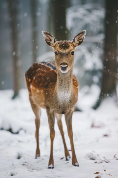 A majestic deer standing in a snowy forest Suitable for nature and winter themed designs