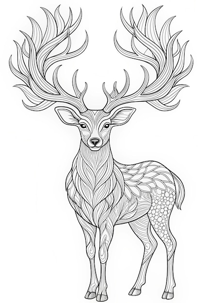 Majestic Deer with Branching Antlers Graceful Coloring Page