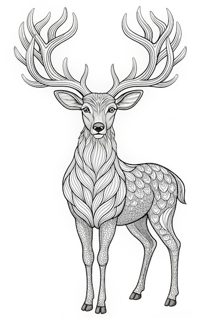 Majestic Deer with Branching Antlers Graceful Coloring Page