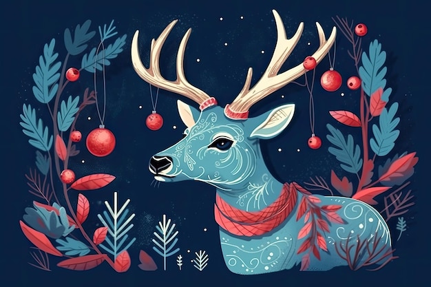 Majestic deer with a crown of berries on its antlers Generative AI