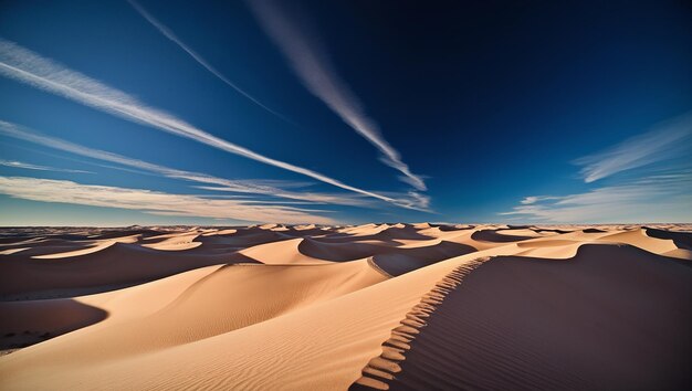 Photo majestic desert landscape rolling sand dunes beneath a vast clear sky