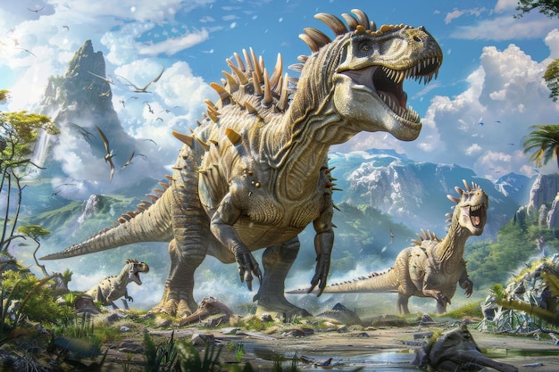 Majestic Dinosaurs in Prehistoric Land Ancient Jurassic world concept