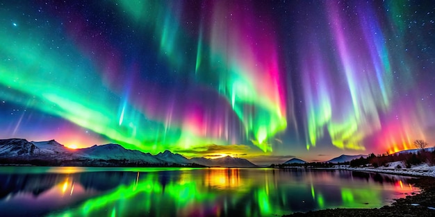 Majestic display of colorful aurora borealis lights in the night sky northern lights