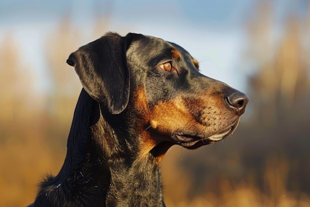 Majestic doberman pinscher portrait in autumn light