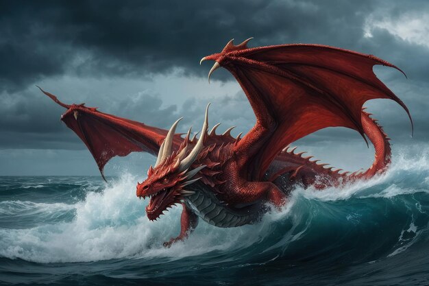 Majestic Dragon Emerging from Stormy Seas