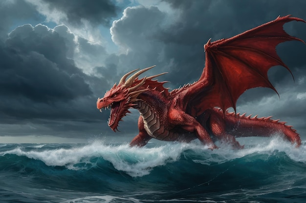 Majestic Dragon Emerging from Stormy Seas