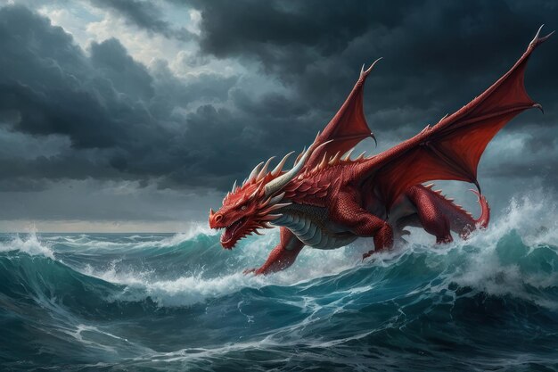 Majestic Dragon Emerging from Stormy Seas