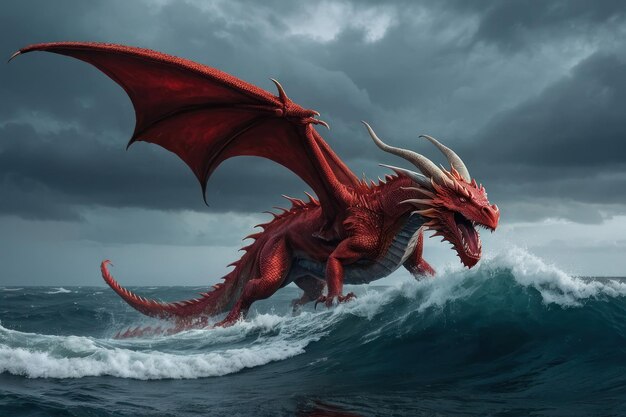 Majestic Dragon Emerging from Stormy Seas