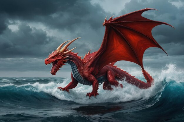 Majestic Dragon Emerging from Stormy Seas