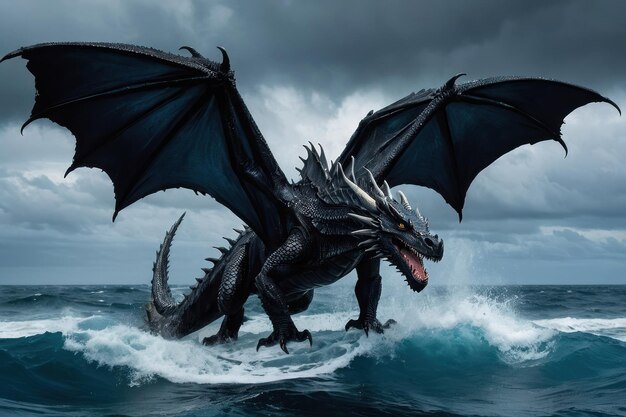 Majestic Dragon Rising from Ocean Depths