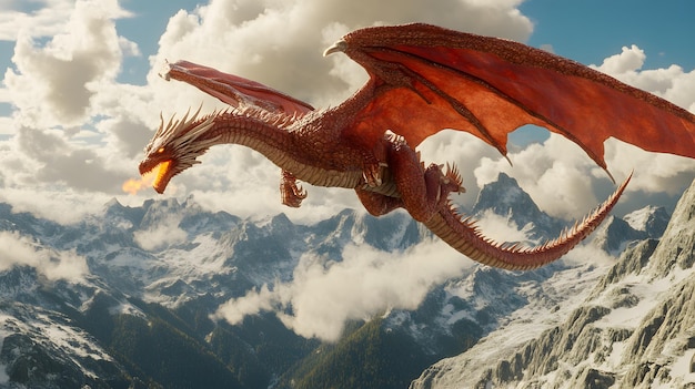 Photo majestic dragon soaring over snowcapped mountains