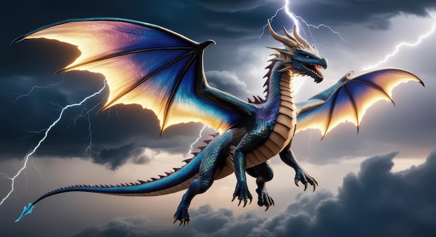 Majestic Dragon Soaring Through Stormy Skies