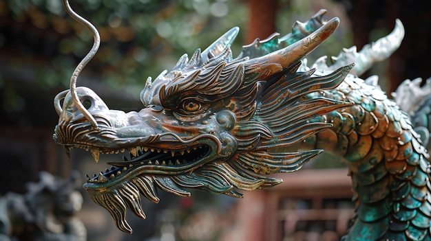 Photo majestic dragon statue symbolizing strength and wisdom in chinese culture