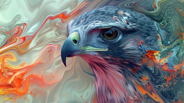 A majestic eagle its eyes glowing with the vibrant colors of an explosion of paint