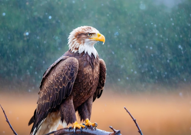 Majestic Eagle Portrait with Blurred Background Bald Eagle Standing in Rain