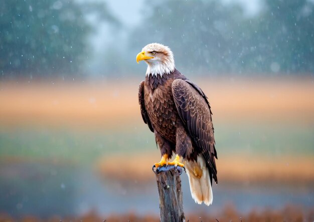 Majestic Eagle Portrait with Blurred Background Bald Eagle Standing in Rain