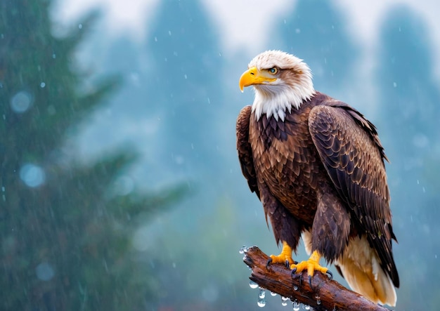 Majestic Eagle Portrait with Blurred Background Bald Eagle Standing in Rain