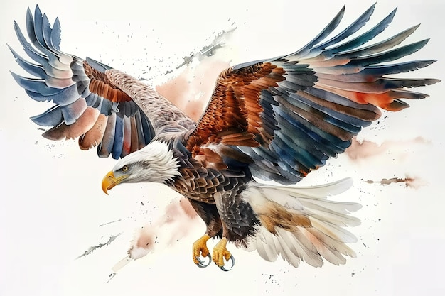 Majestic eagle portrayed with watercolor finesse Positioned solo on a blank white surface