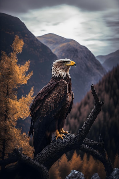 Majestic Eagle Symbol of Freedom and Strength in a Scenic Mountain Landscape with Clear Blue Sky