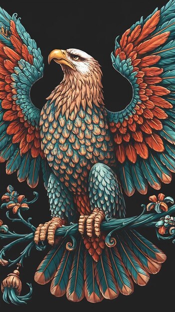 Majestic eagle teal and orange colors highly detled